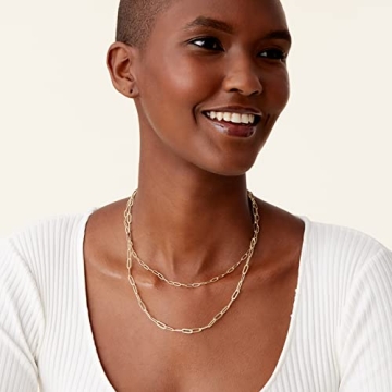 14K Gold Plated Layered Paperclip Necklace for Women
