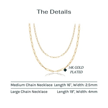 14K Gold Plated Layered Paperclip Necklace for Women