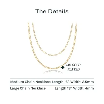 14K Gold Plated Layered Paperclip Necklace for Women