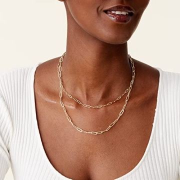 14K Gold Plated Layered Paperclip Necklace for Women