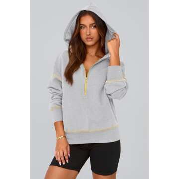 PRETTYGARDEN Women's Hooded Sweatshirts Long Sleeve Half Zip Cropped Hoodie Pullover Winter Fashion Clothes (Grey,Medium)