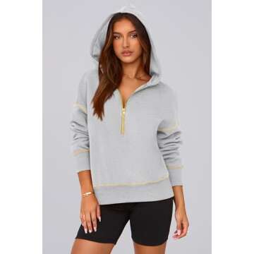 PRETTYGARDEN Women's Hooded Sweatshirts Long Sleeve Half Zip Cropped Hoodie Pullover Winter Fashion Clothes (Grey,Medium)
