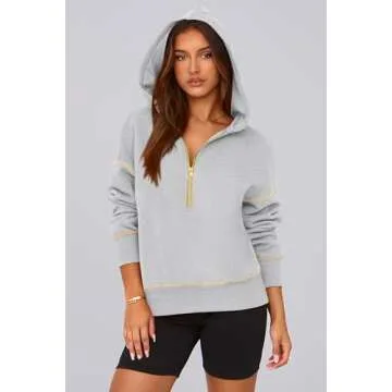 PRETTYGARDEN Women's Hooded Sweatshirts Long Sleeve Half Zip Cropped Hoodie Pullover Winter Fashion Clothes (Grey,Medium)
