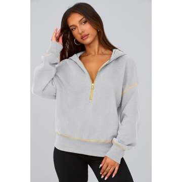PRETTYGARDEN Women's Hooded Sweatshirts Long Sleeve Half Zip Cropped Hoodie Pullover Winter Fashion Clothes (Grey,Medium)