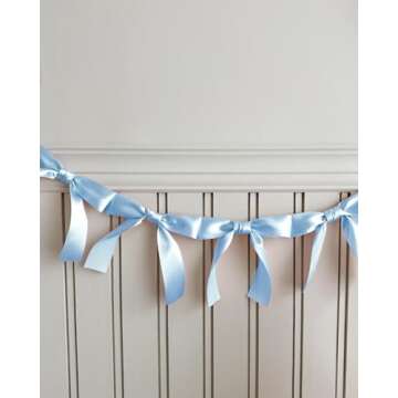 Eanjia Pre-Assembled Blue Bow Garland - 6ft Ready-to-Hang Party Decorations for Baby Boy Showers, Bi...