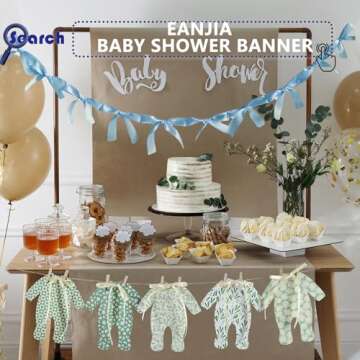 Eanjia Pre-Assembled Blue Bow Garland for Baby Showers