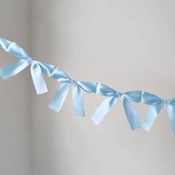 Eanjia Pre-Assembled Blue Bow Garland for Baby Showers
