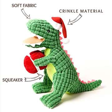 Dog Plush Squeaky Chew Toy Christmas Toy Dinosaur with Crinkle Paper. Interactive, Durable, Keep You...