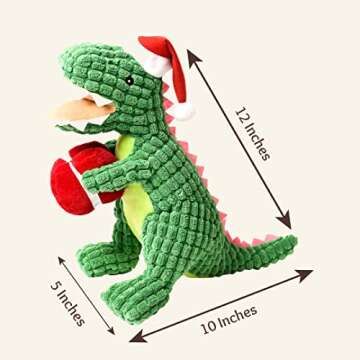Dog Plush Squeaky Chew Toy Christmas Toy Dinosaur with Crinkle Paper. Interactive, Durable, Keep Your Dogs Engaged for Hours. Medium/Large - 12"