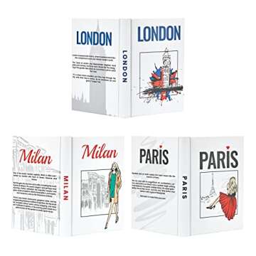 3 Decorative Books for Modern Home Decor - Faux Books for Bookshelf/Mantle Decoration - Fake Designer Books for Coffee/Dining Table, Shelf Decor - Paris/London/Milan