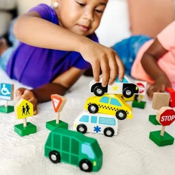 Durable Wooden Vehicles and Traffic Signs Set for Kids
