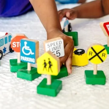Durable Wooden Vehicles and Traffic Signs Set for Kids