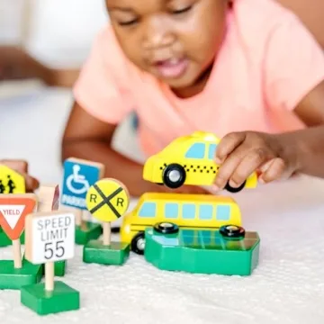 Durable Wooden Vehicles and Traffic Signs Set for Kids