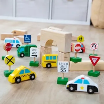 Durable Wooden Vehicles and Traffic Signs Set for Kids
