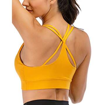 LEOQ Strappy Sports Bra for Women,Medium Support Removable Cup Running Bra Sexy Crisscross Yoga Bra(WX2423 Ginger.M)