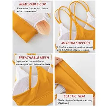 LEOQ Strappy Sports Bra for Women,Medium Support Removable Cup Running Bra Sexy Crisscross Yoga Bra(WX2423 Ginger.M)