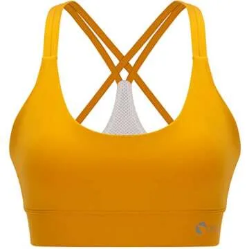 LEOQ Strappy Sports Bra for Women,Medium Support Removable Cup Running Bra Sexy Crisscross Yoga Bra(WX2423 Ginger.M)