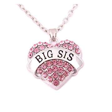 Charm.L Grace Crystal Heart Necklaces Set Mom Big Sis Middle Lil Sister (Pink, 2)