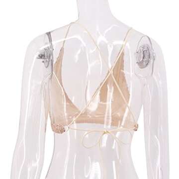 Monanoat Sexy V Neck Sequin Crop Top for Women