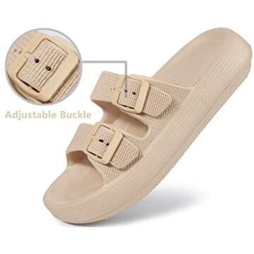 BenSorts Pillow Slippers for Women Men Sandal Adjustable Buckles Soft Slides Shower Spa Bath Indoor Outdoor Light Brown Men Size 8.5 9 9.5 Women Size 9.5 10 10.5