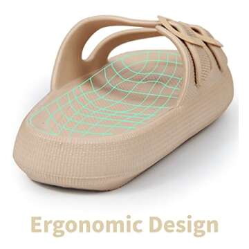 BenSorts Pillow Slippers for Women Men Sandal Adjustable Buckles Soft Slides Shower Spa Bath Indoor Outdoor Light Brown Men Size 8.5 9 9.5 Women Size 9.5 10 10.5