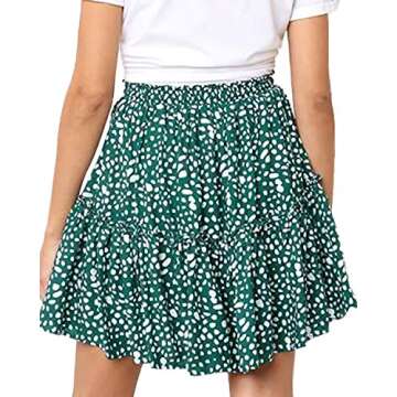 Alelly Women's Summer Cute High Waist Ruffle Skirt Floral Print Swing Beach Mini Skirt