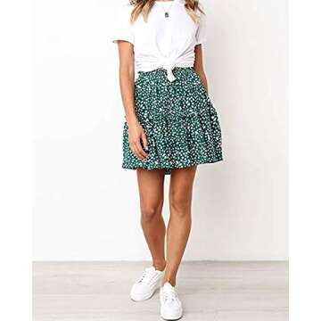 Alelly Women's Summer Cute High Waist Ruffle Skirt Floral Print Swing Beach Mini Skirt