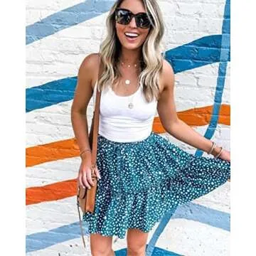 Alelly Women's Summer Cute High Waist Ruffle Skirt Floral Print Swing Beach Mini Skirt