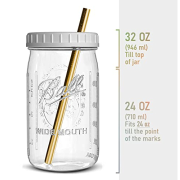 Reusable Wide Mouth Smoothie Cups with Lids and Straws