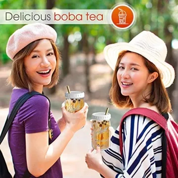 Reusable Wide Mouth Smoothie Cups with Lids and Straws