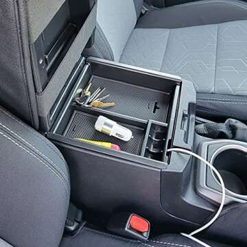 EDBETOS Center Console Accessory Organizer Compatible with Toyota Tacoma 2016-2019 2020 2021 2022 2023 ABS Material Armrest Box Insert Tray (Black Trim)