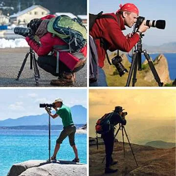 GWNNSH Camera Lightweight Travel Tripod, 58” Detachable Monopod, Aluminum Ball Head Stand 3 X Control Knobs with Calibration, DSLR QR Plate, Level Indicator, Flip Lock Design. Dare to Compare