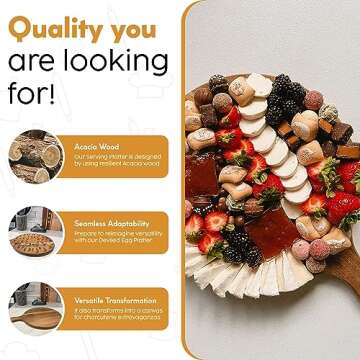 Mrs. M's Floral Cart Deviled Egg Platter & Charcuterie Board - Premium Quality Acacia Wood, Easy to Wash & Deviled Egg Tray, Cutting Board, Cheese Board, Serving Platter & Deviled Egg Carrier