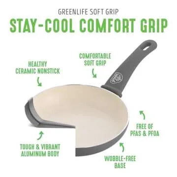 GreenLife Soft Grip 16 Piece Cookware Set, Non-Toxic PFAS-Free Ceramic Nonstick, Frying, Sauce, Saute, Utensils, Glass Lids, Stay-Cool Handles, Wobble Free, Dishwasher & Oven Safe, Quartz Grey