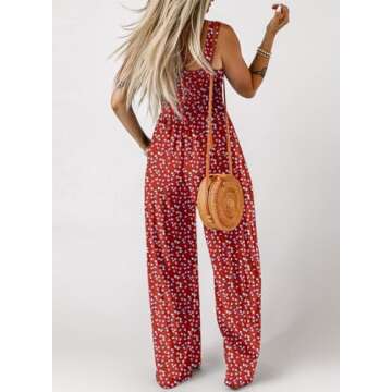 Dokotoo Womens Overalls Red Jumpsuits for Women Casual Loose Fit Solid Color Wide Leg One Piece Sleeveless Jumpsuit Printed Long Pant Rompers with Pockets Printed M