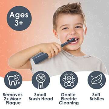 Brusheez Kids’ Electric Toothbrush Set - Safe & Effective for Ages 3+ - Parent Tested & Approved with Gentle Bristles, 2 Brush Heads, Rinse Cup, 2-Minute Timer, & Storage Base (Shadow The Shark)