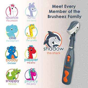 Brusheez Kids’ Electric Toothbrush Set - Safe & Effective for Ages 3+ - Parent Tested & Approved with Gentle Bristles, 2 Brush Heads, Rinse Cup, 2-Minute Timer, & Storage Base (Shadow The Shark)
