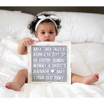 Gray Felt Letter Board Back to School Sign with Rustic Wood White Frame - Grey Farmhouse Letter Board Sign with Stand - Baby Announcement 10x10 Felt Board Changeable Message Board with 350 Letter Set