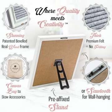 Gray Felt Letter Board Back to School Sign with Rustic Wood White Frame - Grey Farmhouse Letter Board Sign with Stand - Baby Announcement 10x10 Felt Board Changeable Message Board with 350 Letter Set