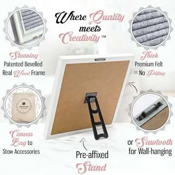 Gray Felt Letter Board Back to School Sign with Rustic Wood White Frame - Grey Farmhouse Letter Board Sign with Stand - Baby Announcement 10x10 Felt Board Changeable Message Board with 350 Letter Set