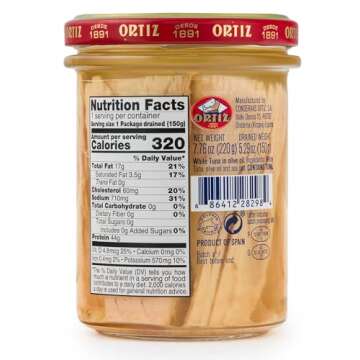 Ortiz White Tuna in Olive Oil, Fresh and Tender, Spanish Wild Caught, High in Protein and Omega 3 Fa...