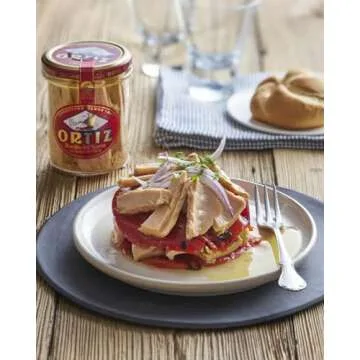 Ortiz White Tuna in Olive Oil, Fresh and Tender, Spanish Wild Caught, High in Protein and Omega 3 Fats, Excellent in Salad, Pasta or Sandwiches - No Need to Add Mayo, 7.76oz Glass Jar