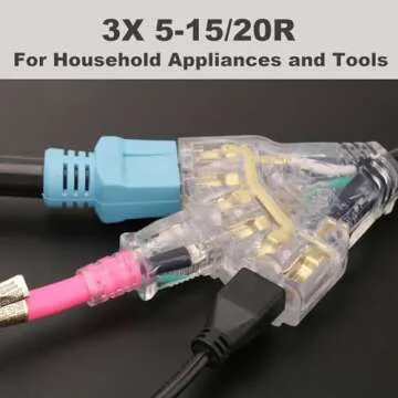 CircleCord 30 Amp to 110V RV/Generator Distribution Adapter Cord, NEMA TT-30P Male to 3X 5-15R/5-20R T-Blade Household Outlet Female with LED Power Indicator 3750W