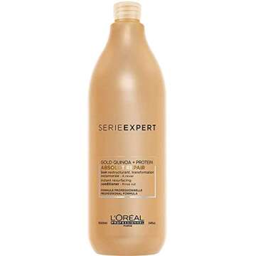Serie Expert Absolut Repair Instant Resurfacing Gold Quinoa Shampoo 50.7 oz & Conditioner 34 oz with Pumps & Beautify Comb