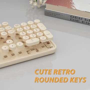 Kootop Wireless Keyboard and Mouse Combo, Cute Colorful 104 Keys Typewriter Retro Round Keycaps Keyb...