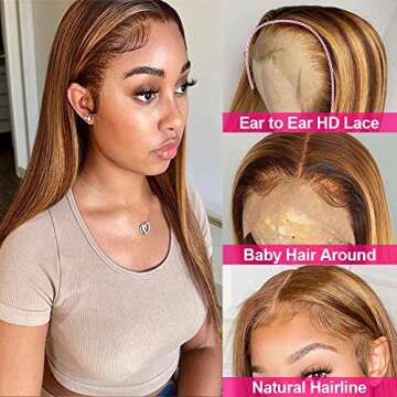24 Inch Ombre Lace Front Wig - Human Hair Beauty with Highlights