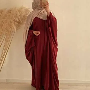 IKADEX Muslim Dress for Women Pakistani Kaftan Abaya Robe + Hijab Arabic Islamic Prayer Clothes Dubai Outfits Dark Red Set