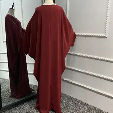 IKADEX Muslim Dress for Women Pakistani Kaftan Abaya Robe + Hijab Arabic Islamic Prayer Clothes Dubai Outfits Dark Red Set