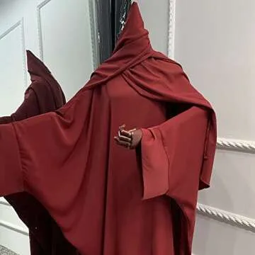 IKADEX Muslim Dress for Women Pakistani Kaftan Abaya Robe + Hijab Arabic Islamic Prayer Clothes Dubai Outfits Dark Red Set