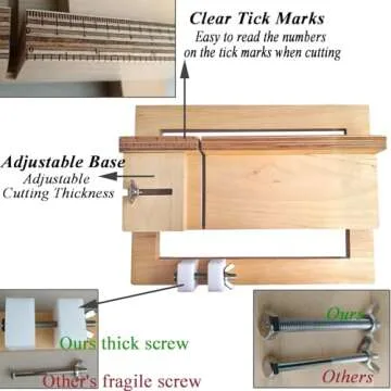 kelodo Wooden Soap Cutter for Handmade Soap Making Professional, Soap Cutter Slicer with Adjustable Cutting Wire & Scale forCheese, Butter, Cake, Bread DIY Making Cutting Tool